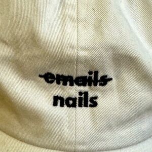 Emails and Nails (all the important things) white baseball cap.